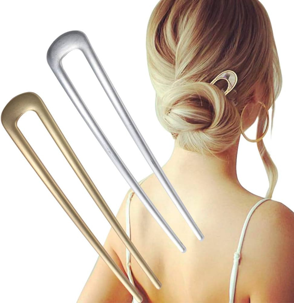 FRDTLUTHW Large French Hair Pins Metal U-Shaped Hair Sticks(pack of 2, Gold&Silver) | Amazon (US)