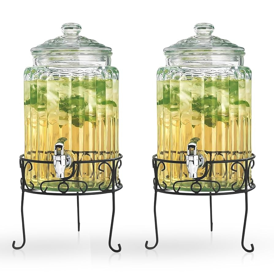 2 PACK 1.5 Gallon Drink dispenser, Glass Beverage Dispenser With Elegant Stand Stand, Drink Dispe... | Amazon (US)