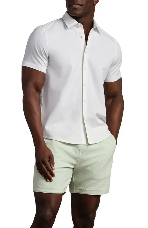 Rhone Brezza Performance Short Sleeve Button-Up Shirt in White Onyx at Nordstrom, Size Medium | Nordstrom