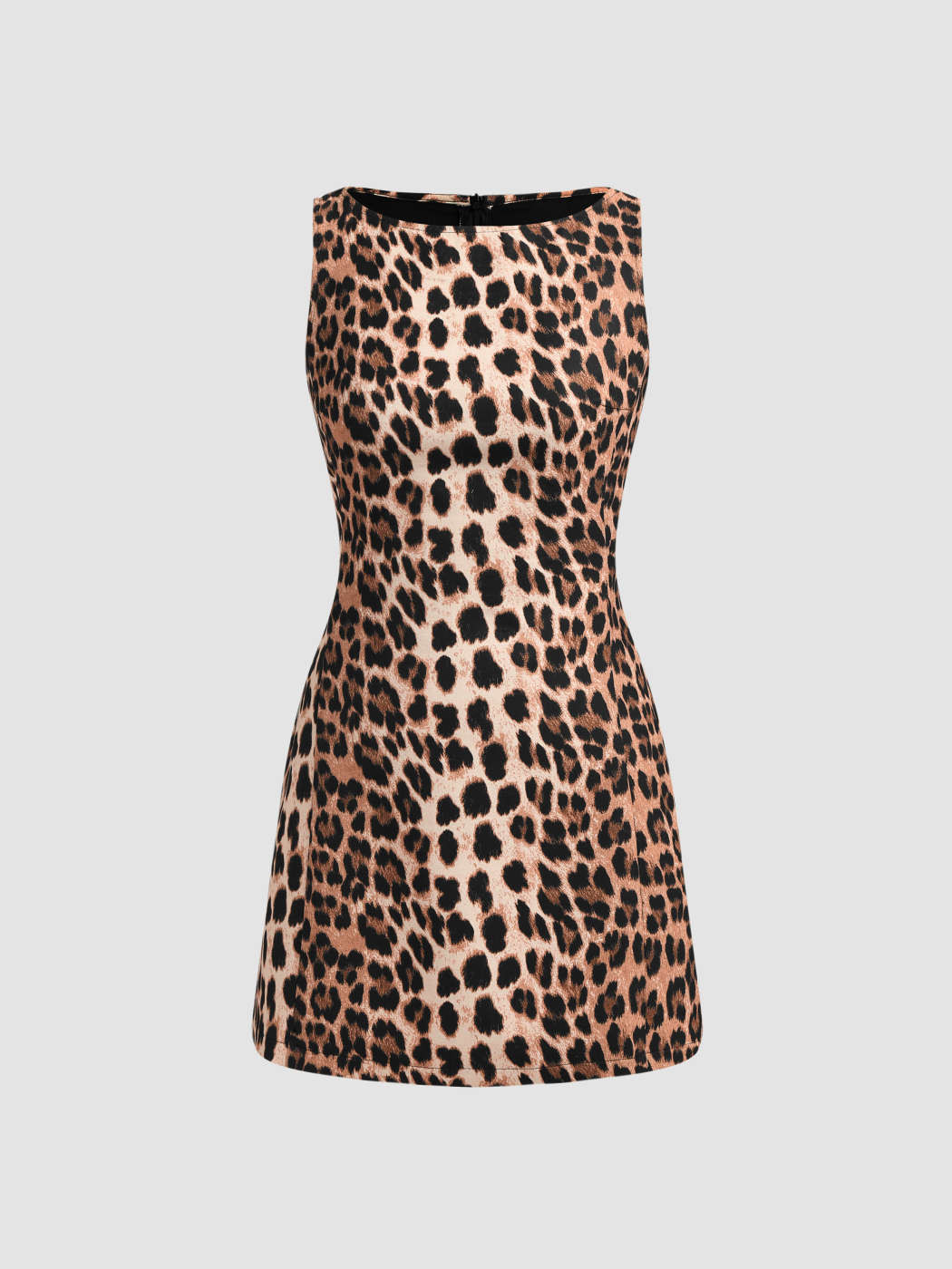 Boat Neck Leopard Print Zipper Mini Dress | Cider