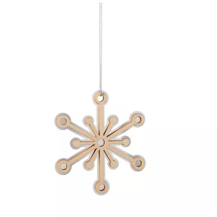 Ganz 4" Winter Light Rustic Wooden Mirrored Snowflake Christmas Ornament - Brown | Target