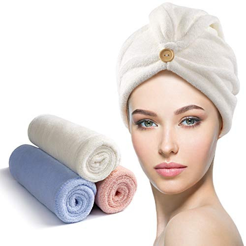 YFONG 3 Pack Microfiber Hair Towel Wrap for Women Girls, Super Absorbent Turban Towels for Drying Wet Hair, Anti Frizz Head Towels for Curly All Hair Style, Turbie Twist (Blue, Pink, White) | Amazon (US)