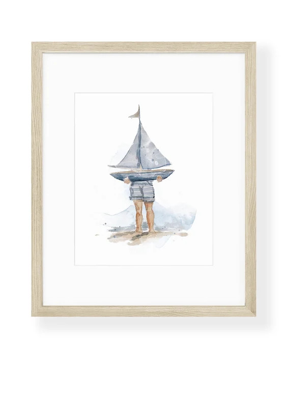 Watercolor Little Boy Sailboat Nursery Print  Cute Beach Blue | Etsy | Etsy (US)