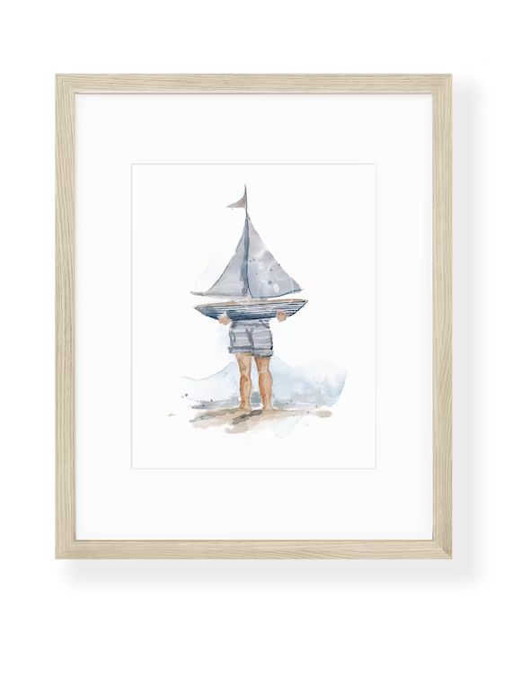 Watercolor Little Boy Sailboat Nursery Print  Cute Beach Blue | Etsy | Etsy (US)