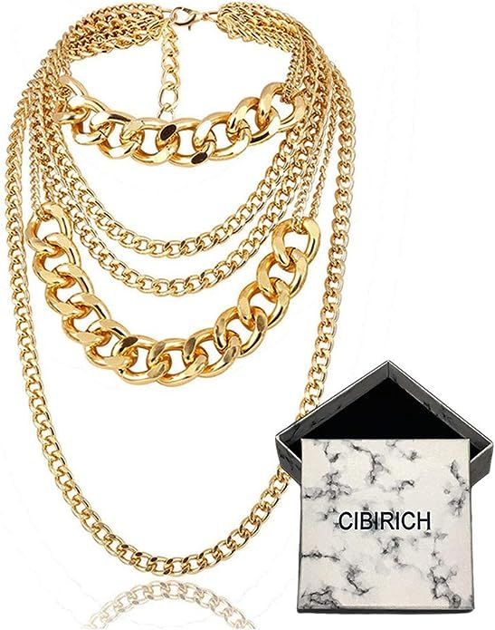 CIBIRICH Chunky Necklaces for women Punk Chain Gold Statement Collar Necklace | Amazon (US)