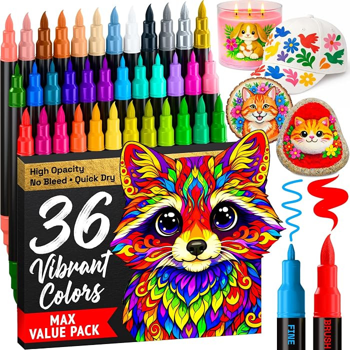 ARTISTRO 36 Dual-Tip Acrylic Paint Marker Pens for Drawing | Amazon (US)