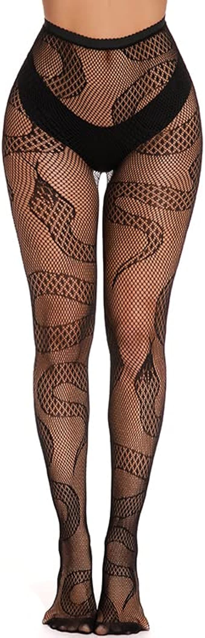 SAFSOU Fishnet tights,Fishnet Stockings Patterned Tights Thigh-High Black Socks Lace Leggings Pan... | Amazon (US)