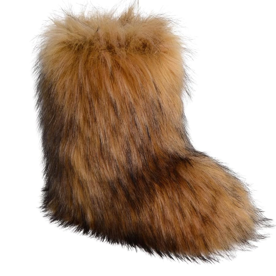 Fur Boots Warm Women's Faux Fur Boot Furry Short Snow Boot Mid-Calf Boots Outdoor Flat Shoes | Amazon (US)