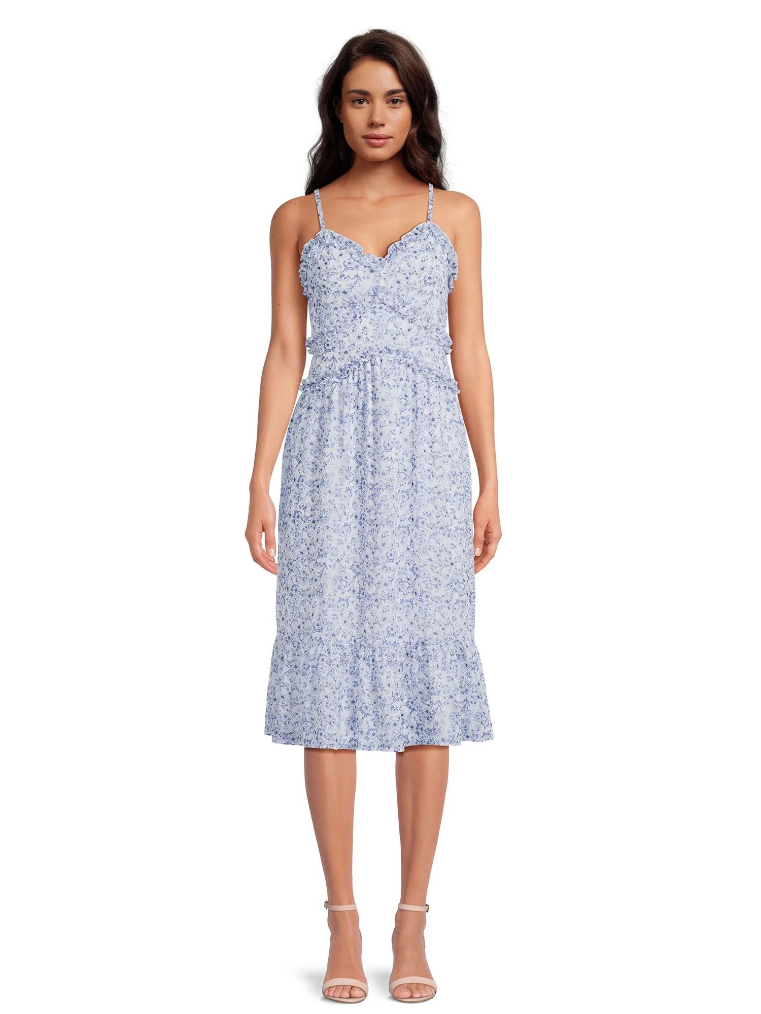 No Boundaries Juniors Ruffle Midi Dress, Sizes XS-3XL | Walmart (US)