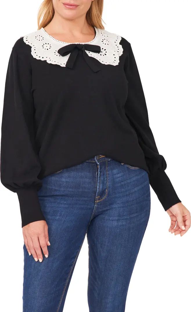 Eyelet & Bow Collar Cotton Sweater | Nordstrom