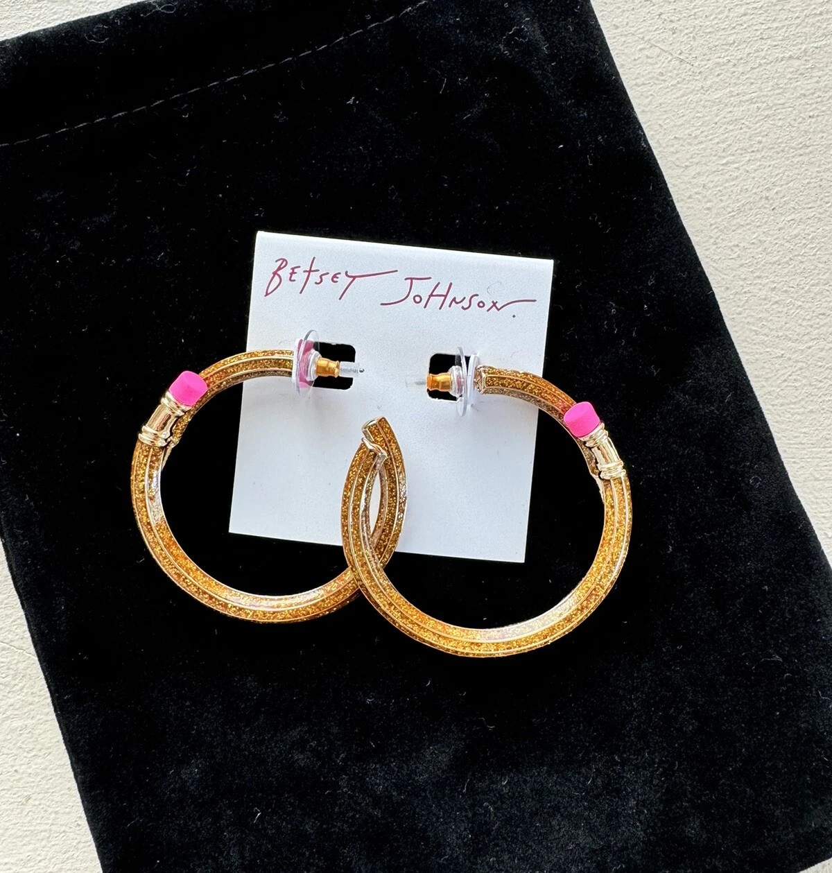 NEW Betsey Johnson Book Smart Golden Glitter Enamel Pencil Hoop Earrings Teacher | eBay US