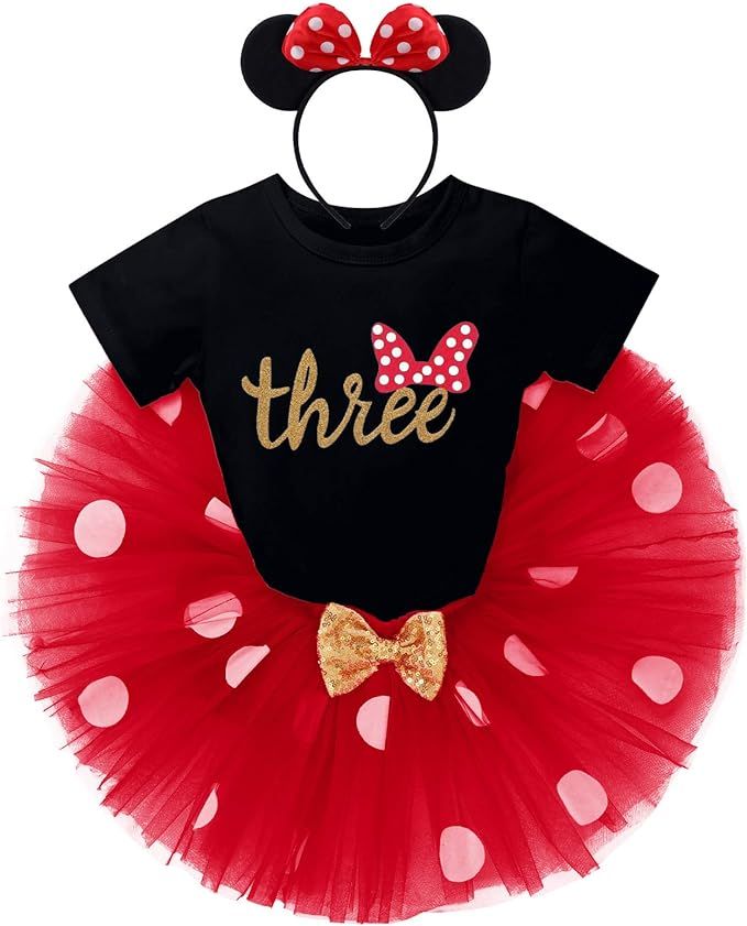 Cake Smash Wild One First Birthday Clothes for Baby Girls Polka Dots Romper Tulle Dress Mouse Ear... | Amazon (US)