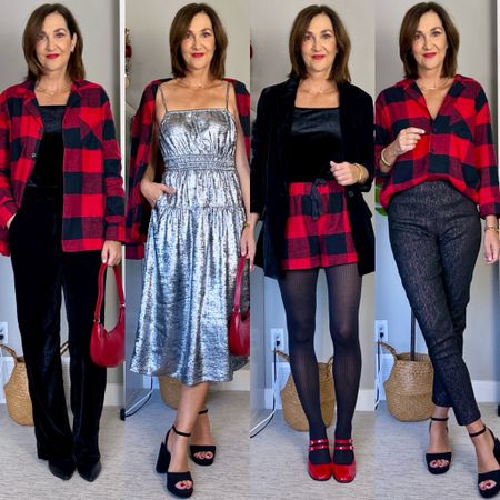 Old Navy festive outfit inspo using plaid pajamas!
Wearing a men’s S in the buffalo check Jammie’s, my usual S in the velvet top, velvet trousers, silver dress and sparkly pixie pants, sized up to M in the pajama shorts and M tall in the velvet blazer. 
Sized up to M/L in the tights. Heels fit tts
Everything is on sale!


#LTKHoliday #LTKstyletip #LTKparties