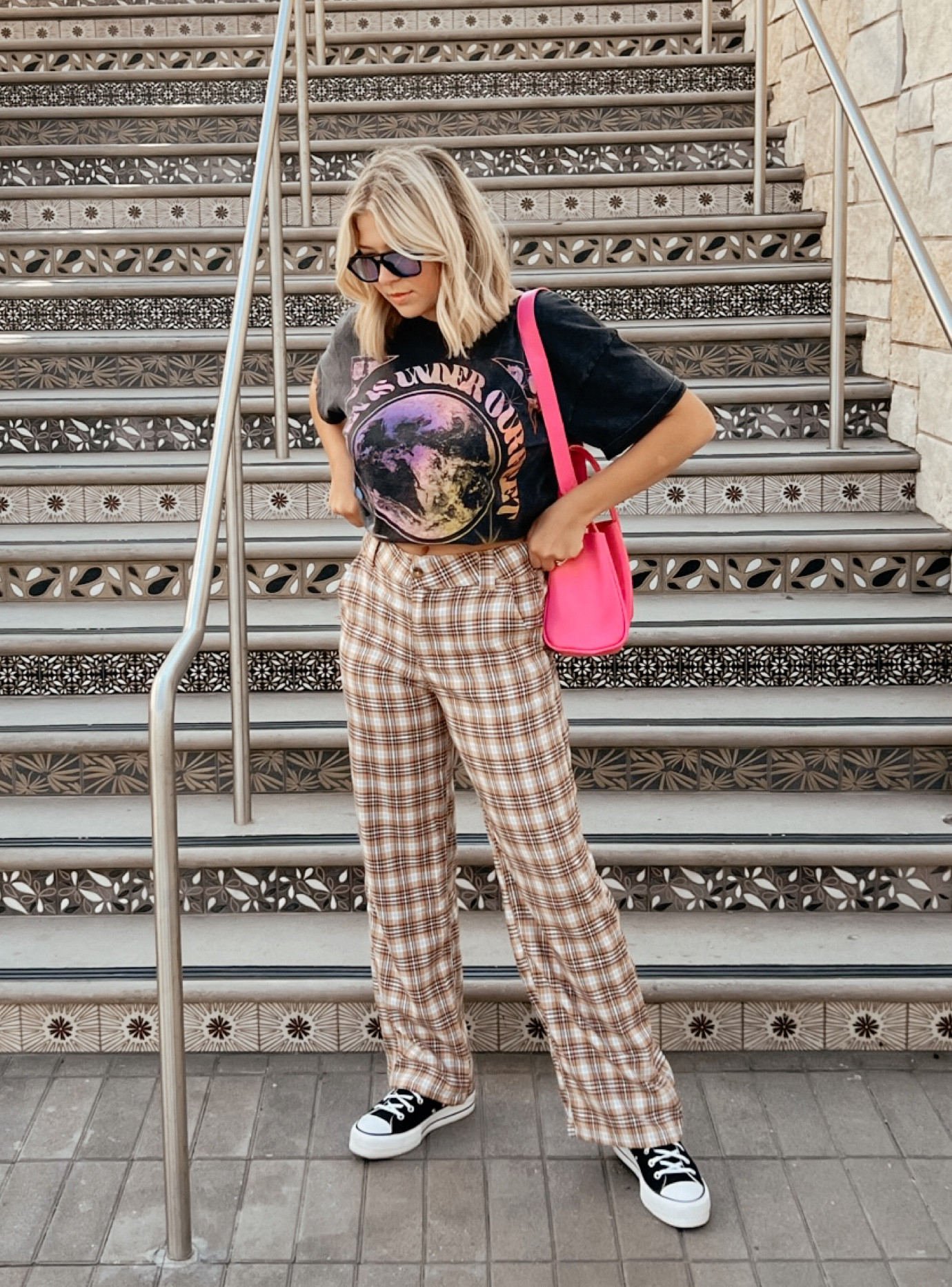 San Diego outfits/plaid pants/ graphic tee/ converse 

#LTKfit #LTKsalealert #LTKunder50