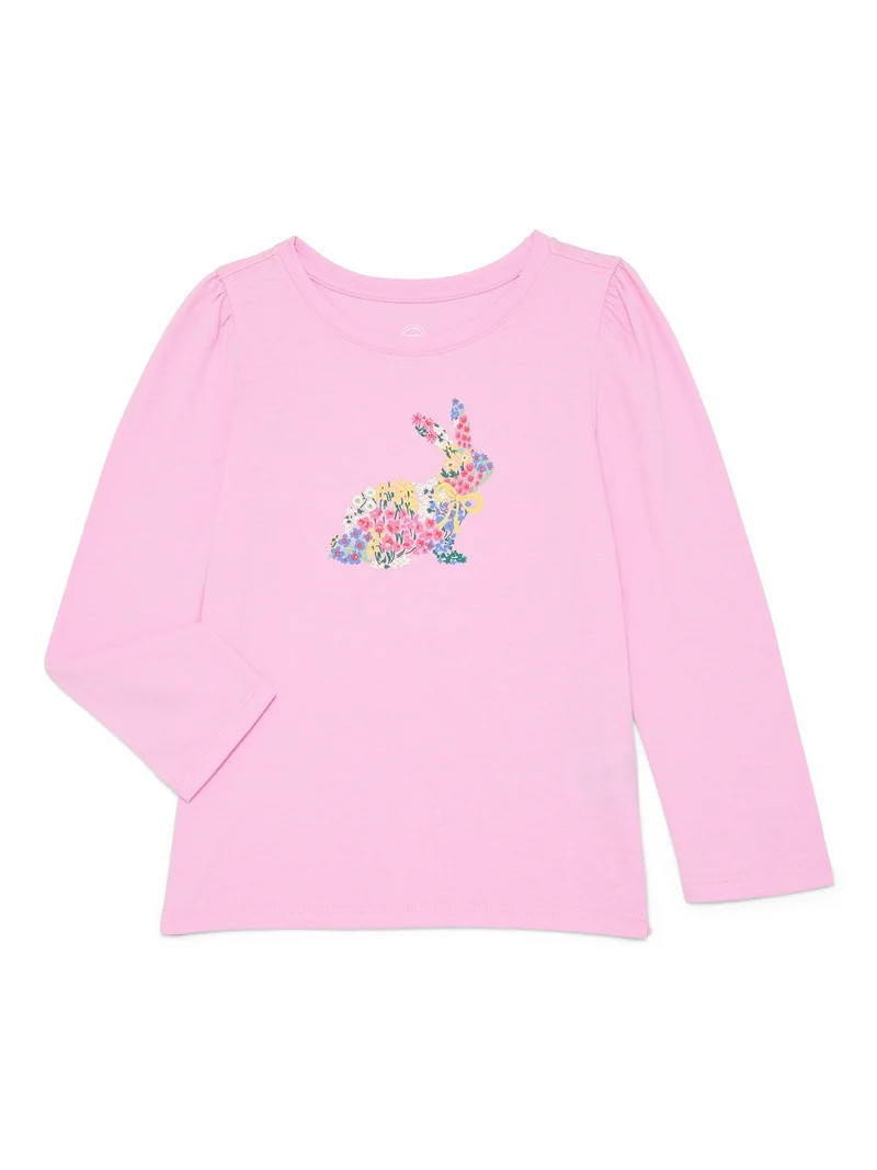 Wonder Nation Toddler Girls Crewneck Tee with Long Sleeves, Sizes 18M-5T | Walmart (US)