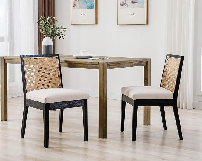 LIVINOVA Farmhouse Rattan Dining Chairs Set of 2, Mid Century Modern Kitchen & Dining Room Chairs... | Amazon (US)