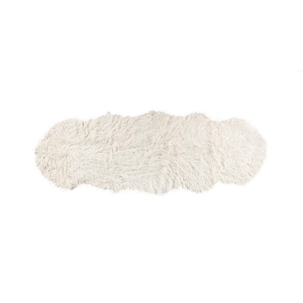 LUXE L FAUX FUR Rockwall Stone White 2 ft. x 6 ft. Mongolian Sheepskin Faux Fur Double Indoor Rug | The Home Depot