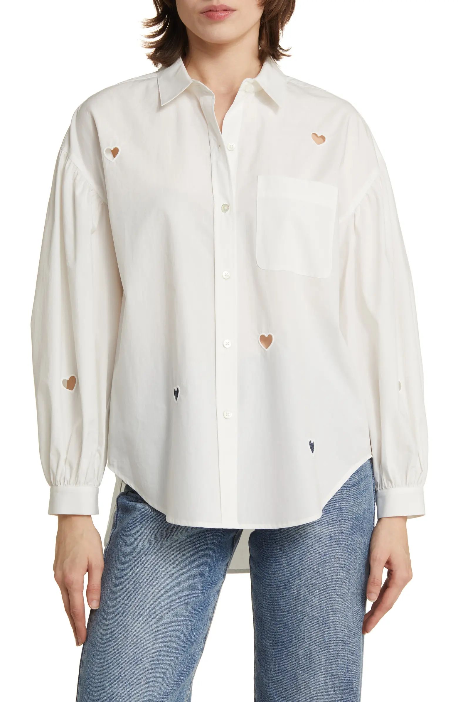 Rails Janae Eyelet Hearts Cotton Blend Button-Up Shirt | Nordstrom | Nordstrom