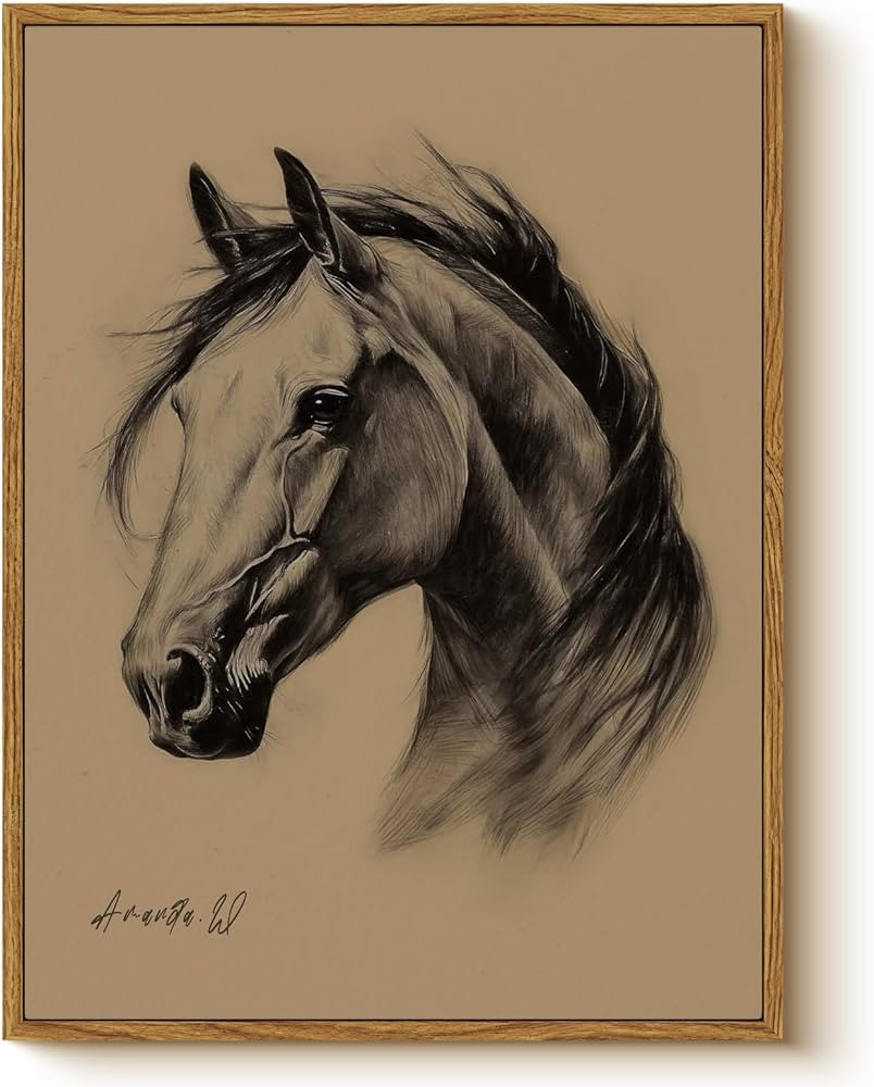 Vintage Framed Horse Head Wall Art, 12x16 Country Black White Animal Portrait Equestrian Sketch C... | Amazon (US)