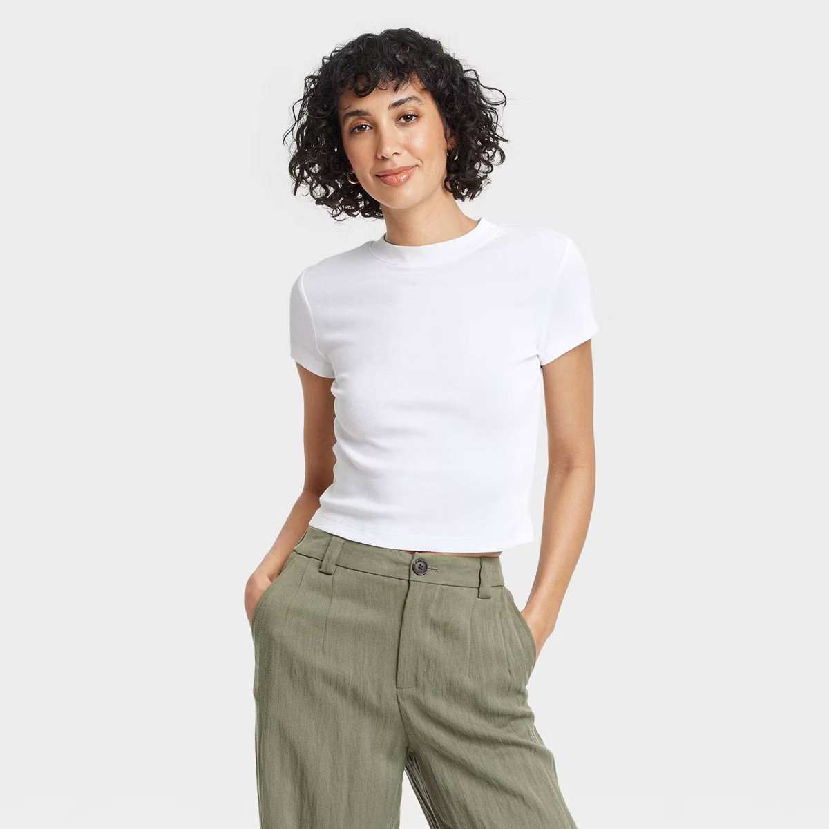 Women's Slim Fit Short Sleeve Cropped Ribbed T-Shirt - A New Day™ | Target