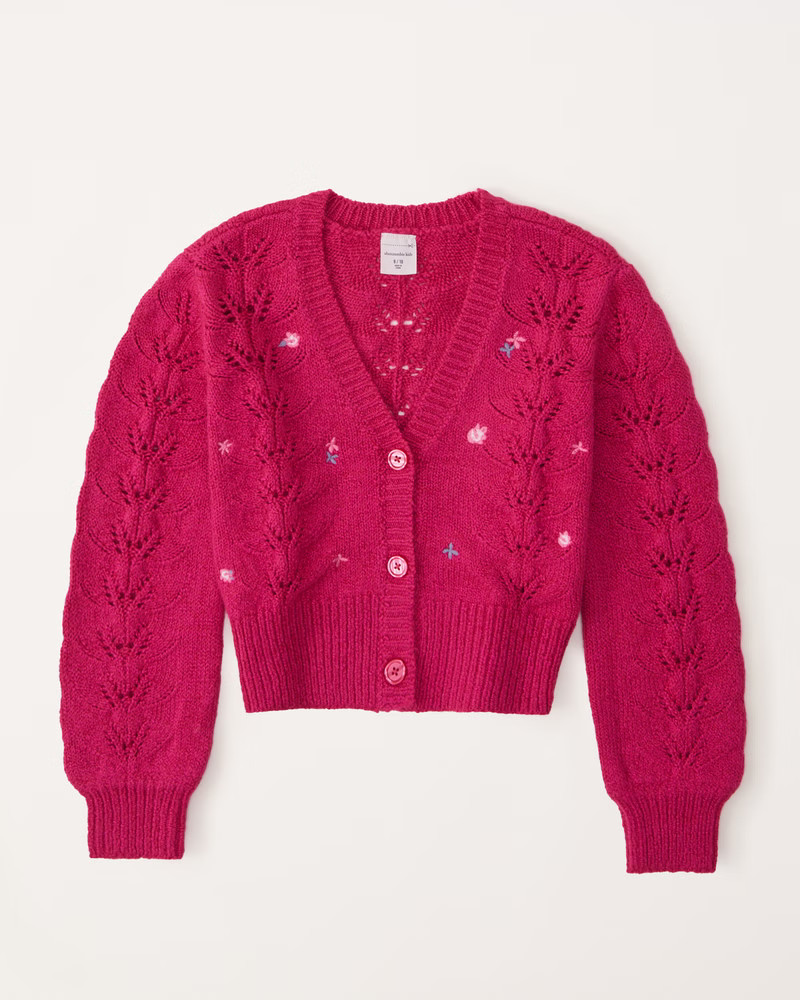 girls cable embroidered cardigan | girls tops | Abercrombie.com | Abercrombie & Fitch (US)