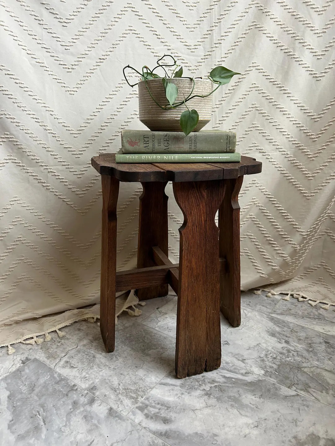 Rustic Stool Side Table, Vintage Mission Style Primitive Wood Step Stool, Handmade Brown Wooden P... | Etsy (US)