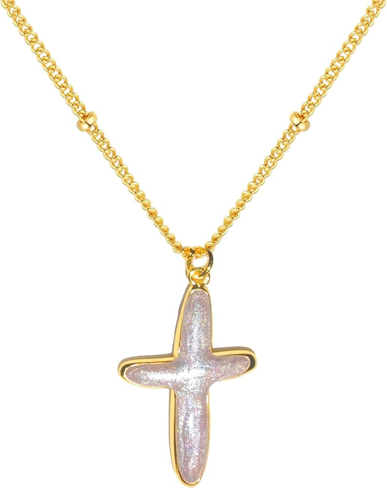 Pearl Cross Necklace for Women 14K Gold Plated Pearl Choker Necklace Faith Necklace Simple Gold P... | Amazon (US)