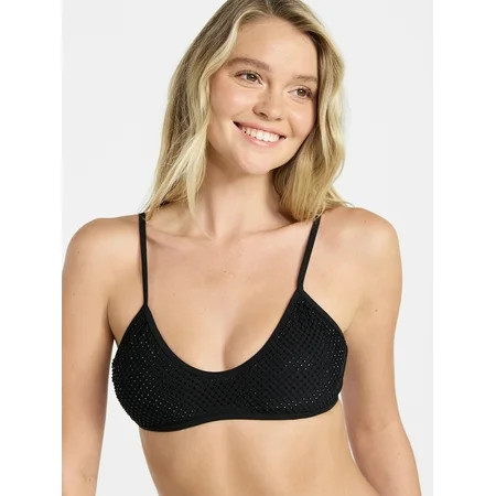 No Boundaries Faux Rhinestone Bralette Bikini Top, Women’s XXS-XXL | Walmart (US)