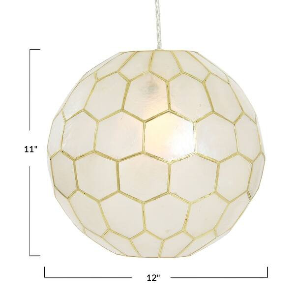 Capiz Honeycomb Globe Pendant Light, Capiz White Seashells with Antique Gold - 20" Round | Bed Bath & Beyond