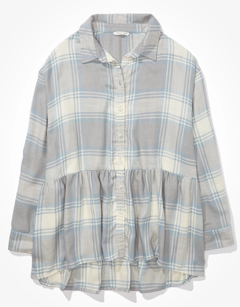 AE Oversized Flannel Babydoll Shirt | American Eagle Outfitters (US & CA)