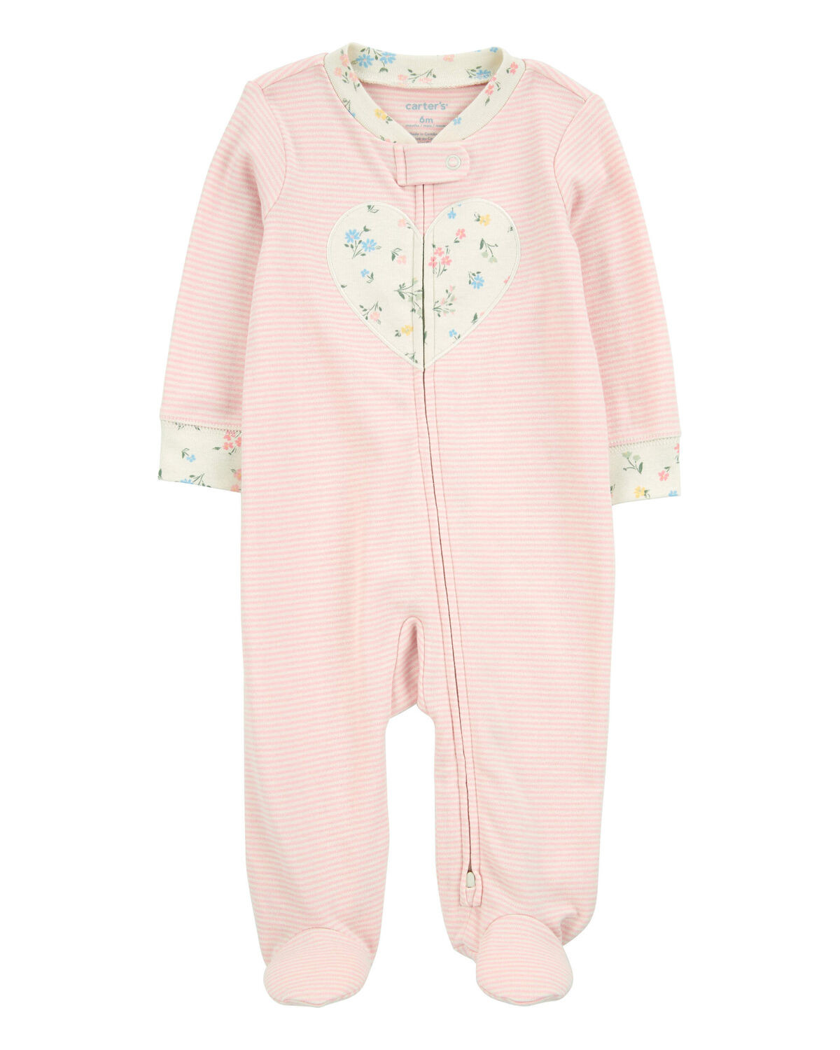 Baby Striped Heart 2-Way Zip Cotton Sleep & Play Pajamas | Carter's Inc