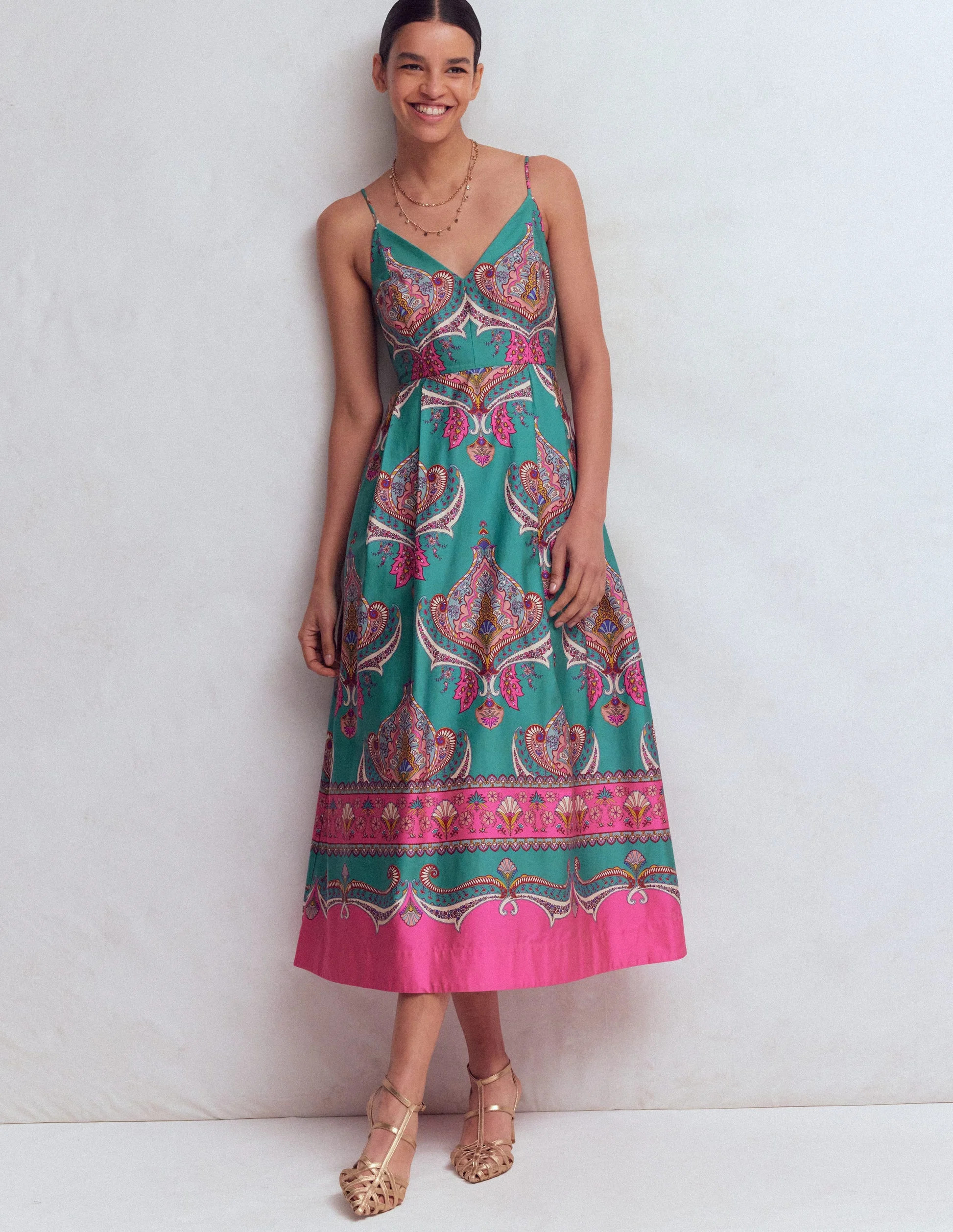 Empire Poplin Occasion Dress-Aurora Blue, Ornamental Charm | Boden (US)
