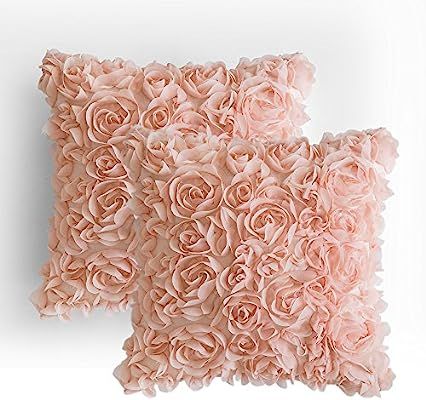 MIULEE Pack of 2 3D Decorative Romantic Stereo Chiffon Rose Flower Pillow Cover Solid Square Pill... | Amazon (US)