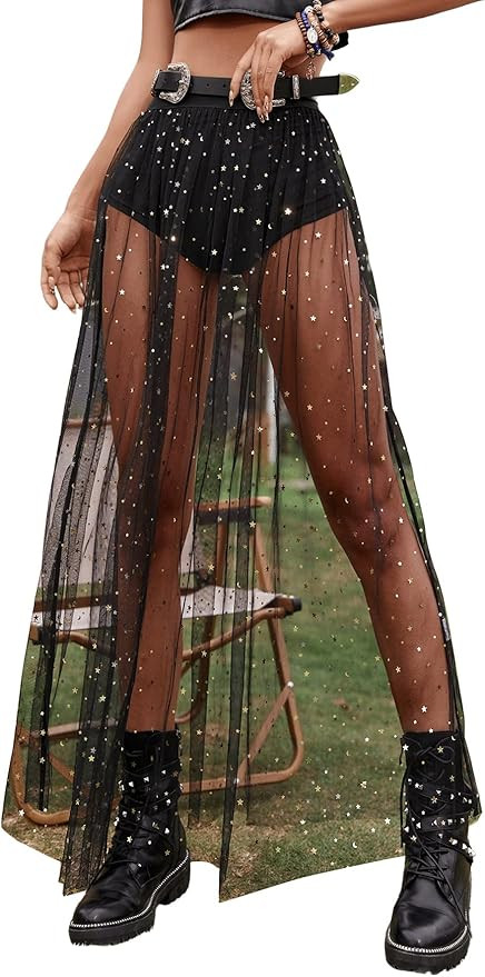 GORGLITTER Glitzer Rock Damen Party Rock Mit Mesh Transparent Rock Mit Hose Drunter 2 In 1 Rock M... | Amazon (DE)
