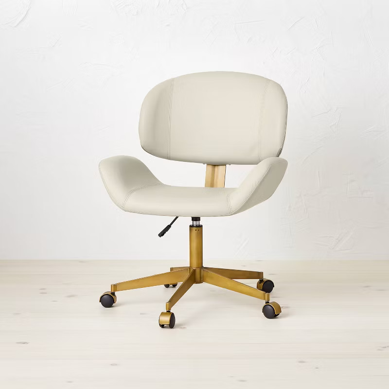 Mahonia Faux Leather Office Chair Cream/Aged Brass - Opalhouse™ designed with Jungalow͐... | Target