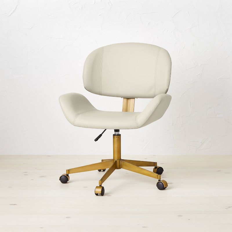 Mahonia Faux Leather Office Chair Cream/Aged Brass - Opalhouse&#8482; designed with Jungalow&#848... | Target