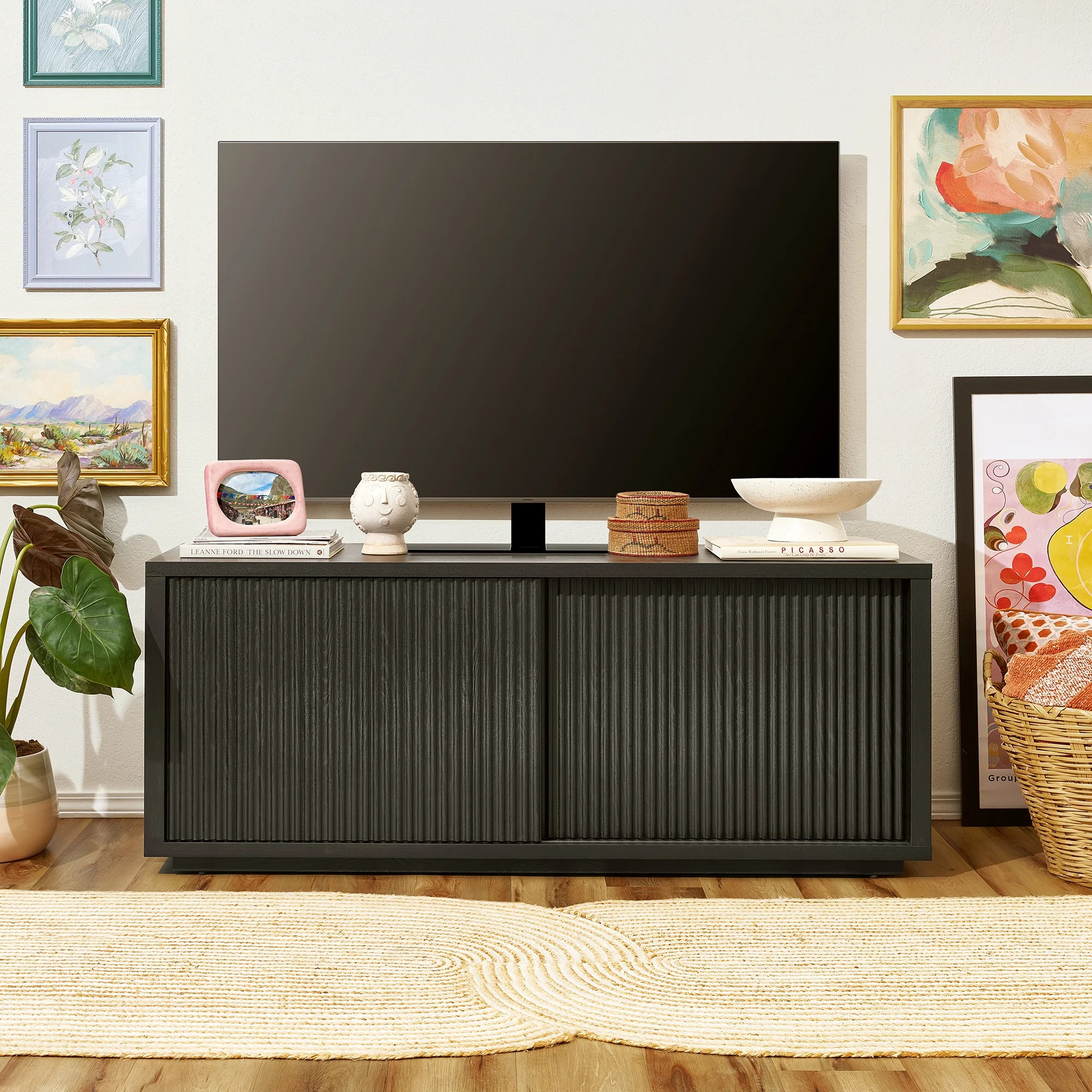 Beautiful Fluted TV Stand for TV’s up to 70” by Drew Barrymore, Rich Black Finish | Walmart (US)