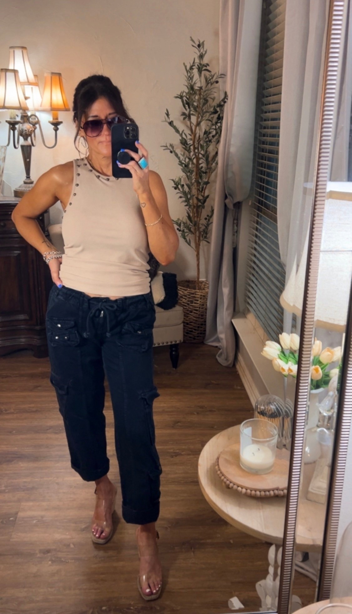 Free People tank and cargo pants.  Size XS in pants.  Size small in tank.

#LTKOver40