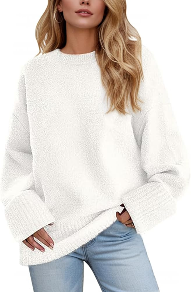 Women's Oversized Crewneck Sweaters, Long Sleeve Fuzzy Knit Casual Chunky Warm Fall Pullover Swea... | Amazon (US)