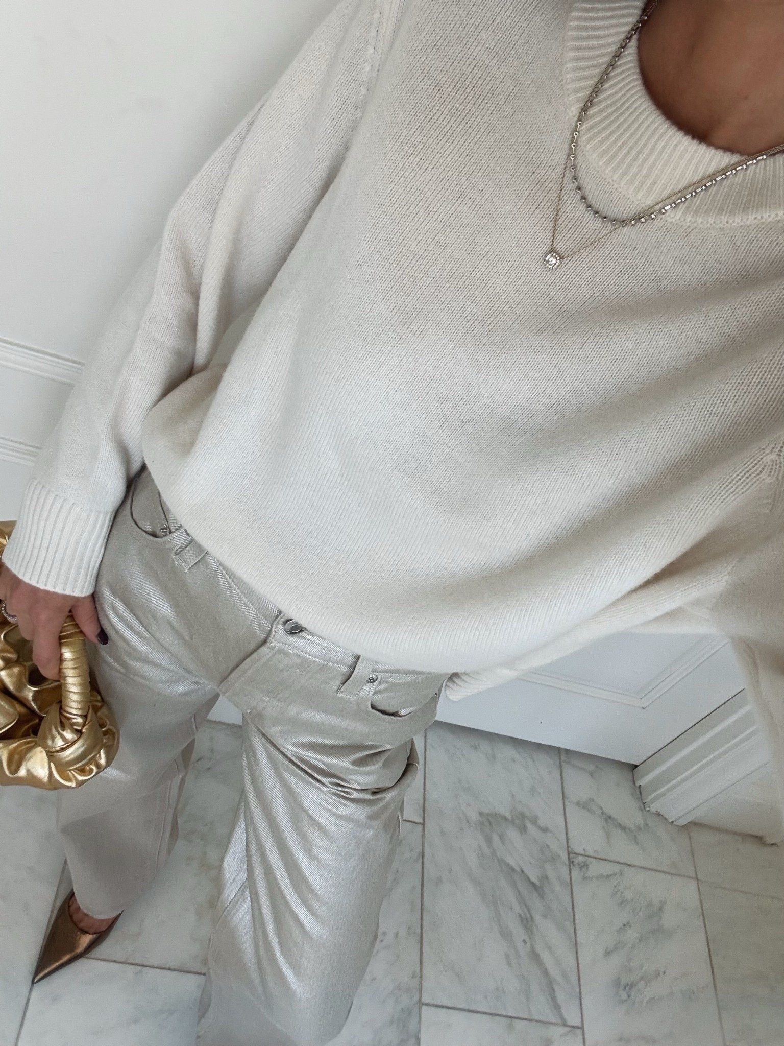 Warm holiday party NYE outfits — the best champagne jeans.

#LTKootd #LTKHoliday