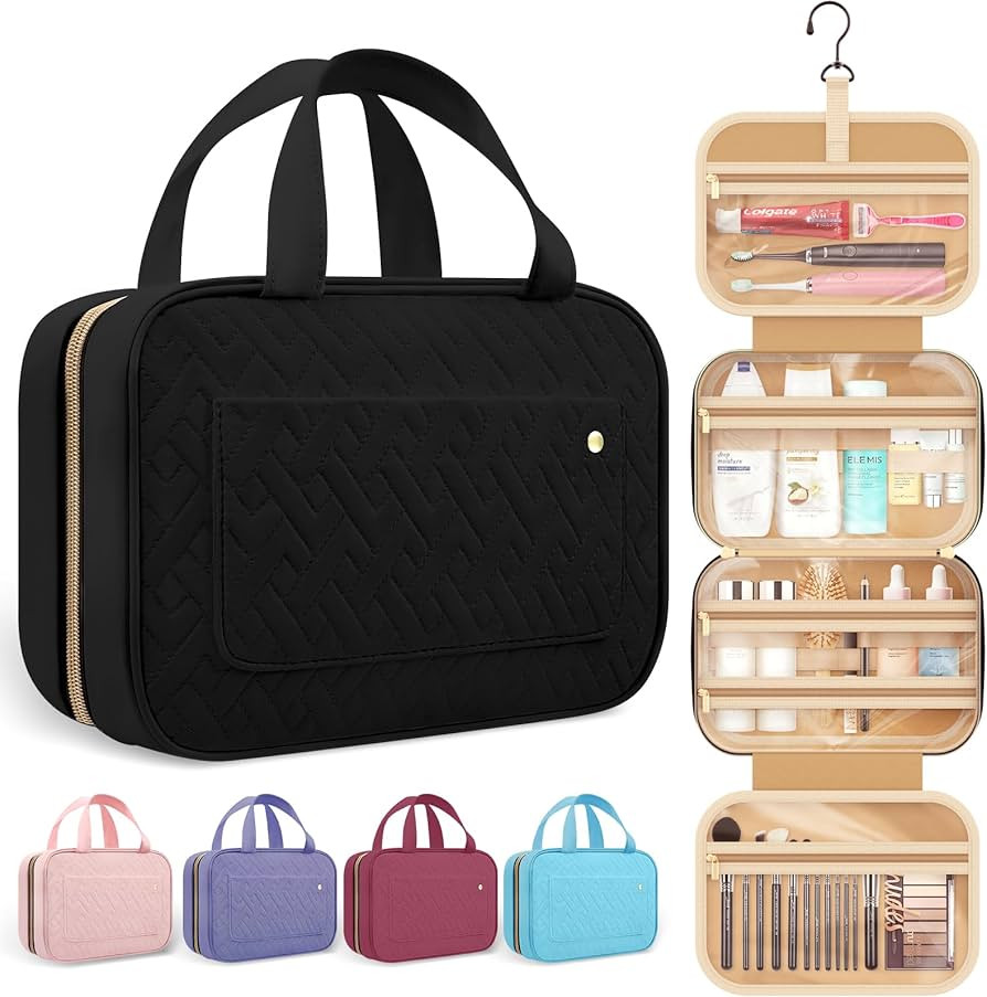 HOTOR Travel Toiletry Bag for Women with Hanging Hook - Portable Cosmetic Case, Toiletry Bag for ... | Amazon (US)