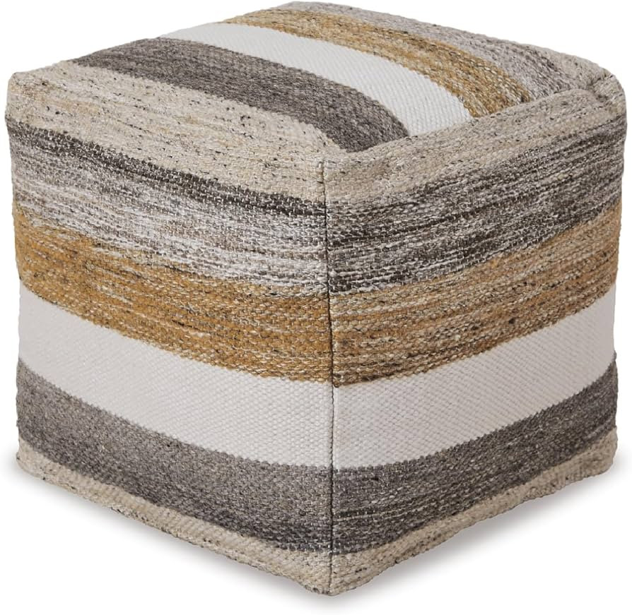Signature Design by Ashley Josalind 16 Inch Casual Wool Pouf, Gray & Beige | Amazon (US)
