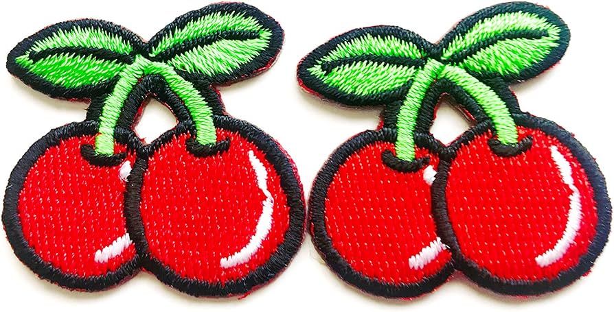 PL Set of 2 Tiny. Mini Red Cherry Cherries Fruit Cute Cartoon Sew Iron on Embroidered Applique Ba... | Amazon (US)
