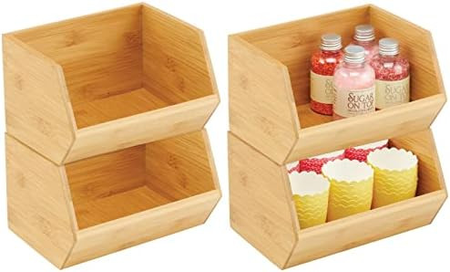 mDesign Bamboo Stackable Food Storage Organization Bin Basket - Wide Open Front for Kitchen Cabin... | Amazon (US)
