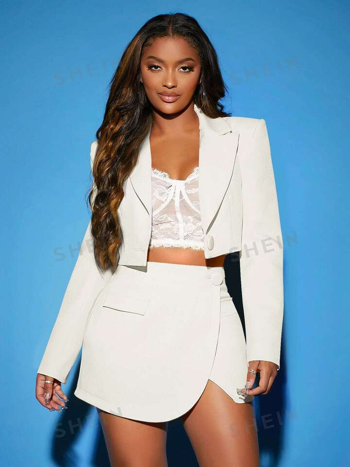 SHEIN SXY Shoulder Pads Single Button Blazer | SHEIN USA | SHEIN