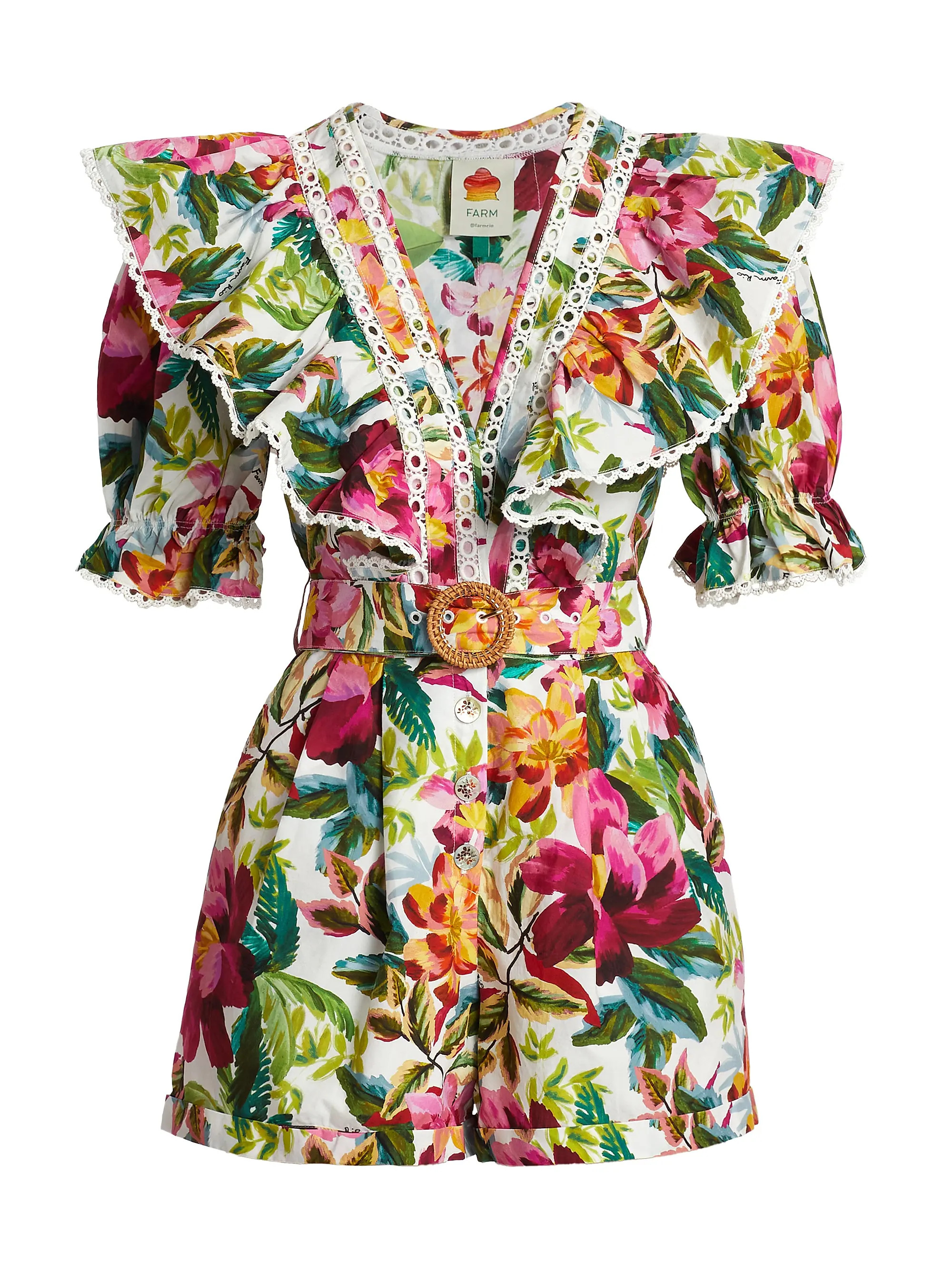 Painted Flowers Belted Romper | Saks Fifth Avenue