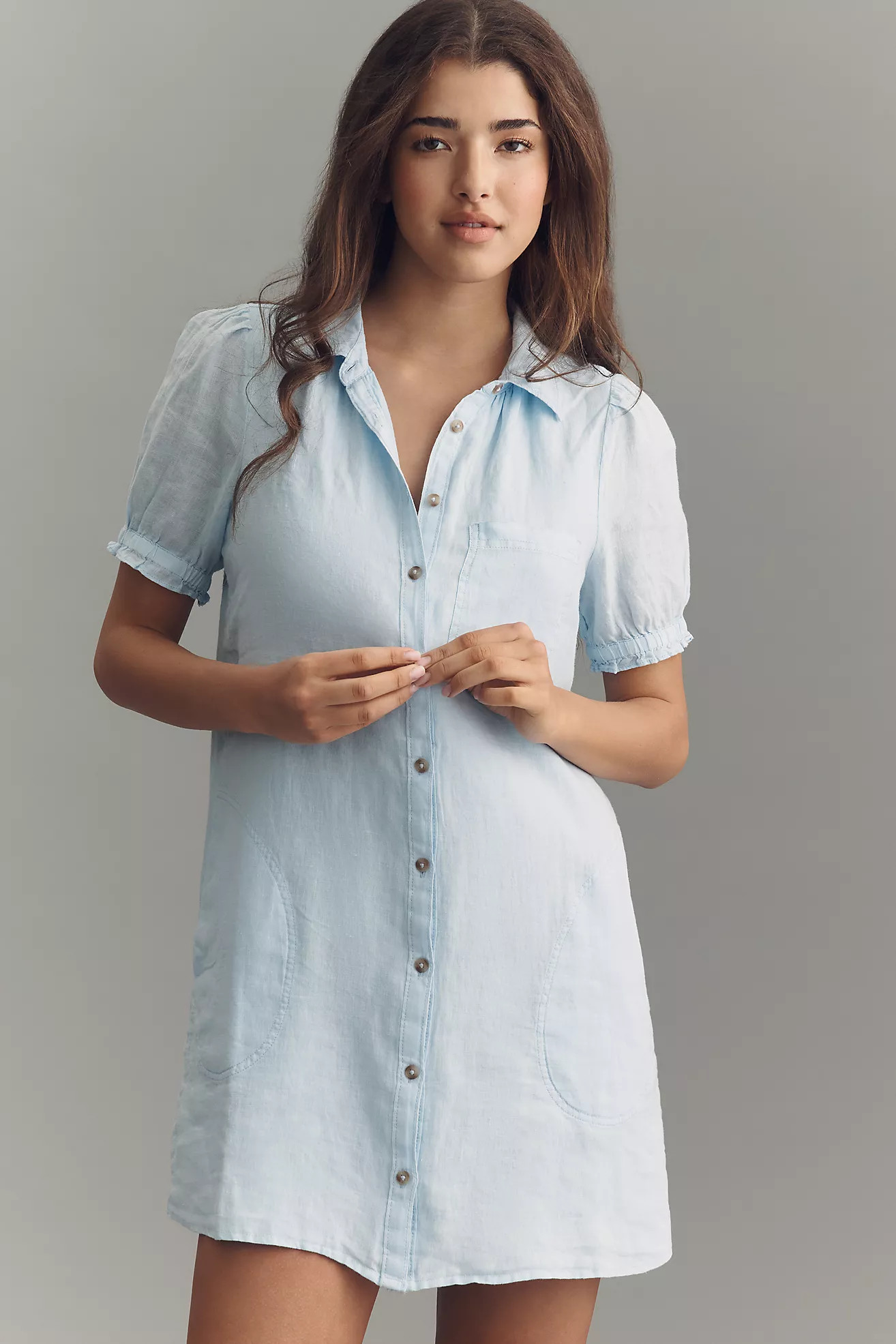 Aly 100% European Linen Puff-Sleeve Mini Shirtdress | Anthropologie (US)