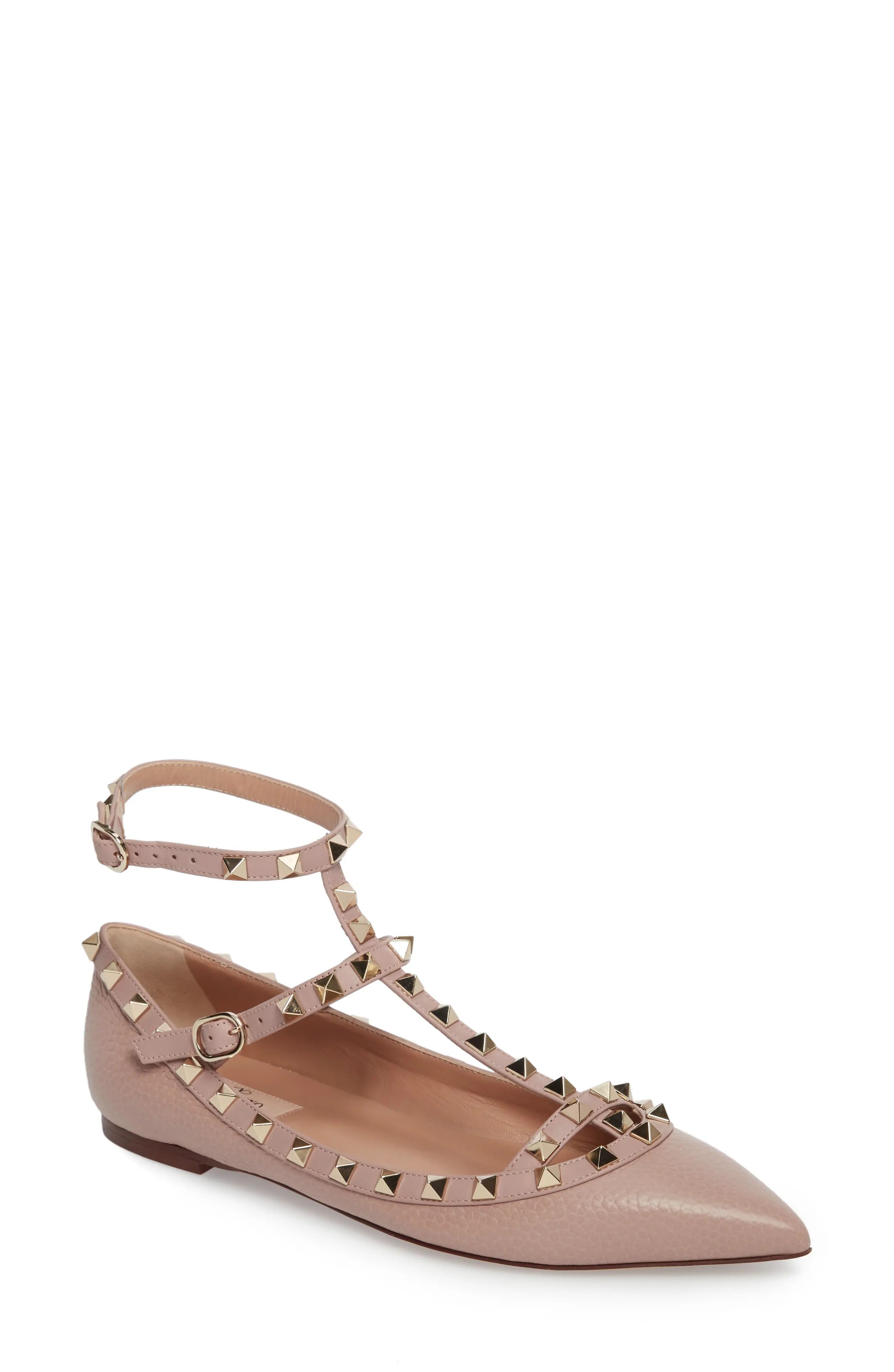 VALENTINO GARAVANI Rockstud Ankle Strap Pointy Toe Flat (Women) | Nordstrom