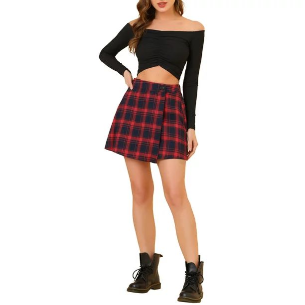 Unique Bargains Women's Plaid Layers High Waist A Line Tartan Mini Skirt | Walmart (US)