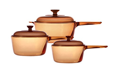 Visions 1 Litre/ 1.5 Litre/ 2.5 Litre 6-Piece Pyroceram Glass Saucepan Set, Brown | Amazon (US)